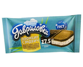 Мороженое Гавриловка пломбир сэндвич с ароматом ванили с шоколадной крошкой в глазури печенье и арахис 90г